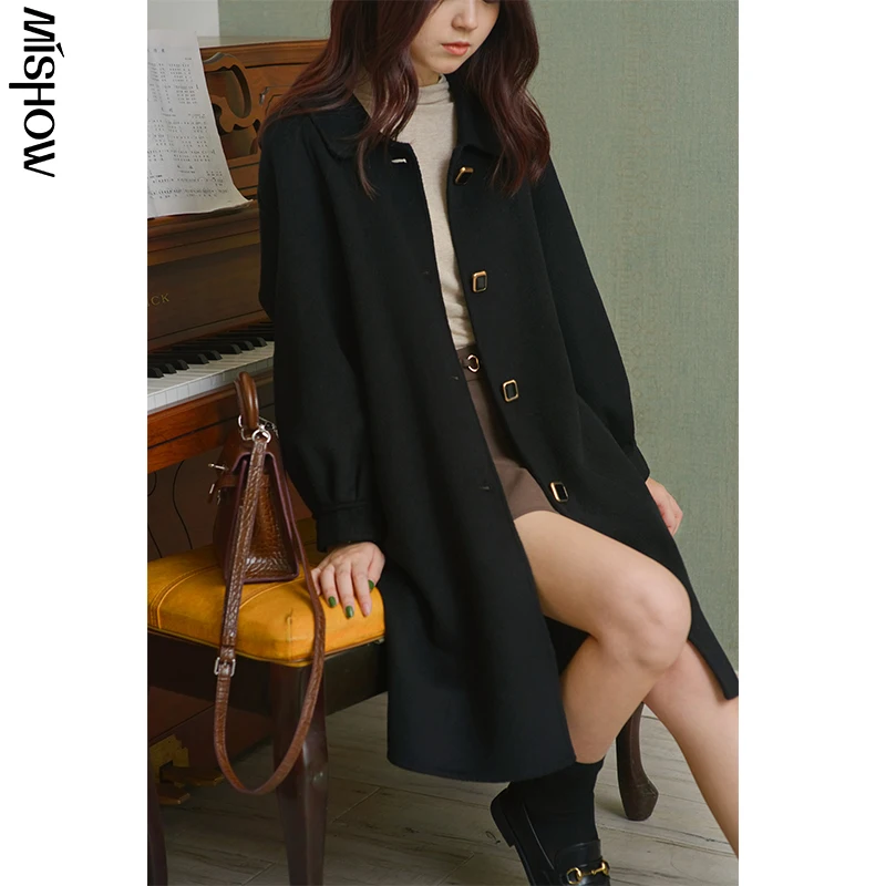 MISHOW 2020 зимние смеси для женщин однотонные модные прямые шерстяные пальто женская