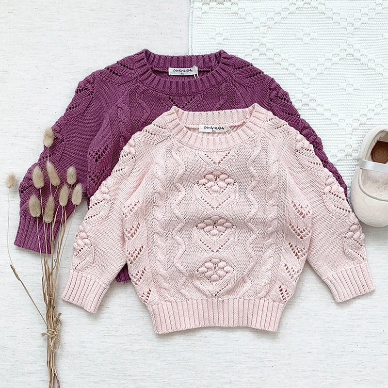 

Baby Kids Girls Long Sleeve Hollow Out Flower Knit Sweater Autumn Winter Baby Kids Girls Pullover Sweaters Children's Clothes