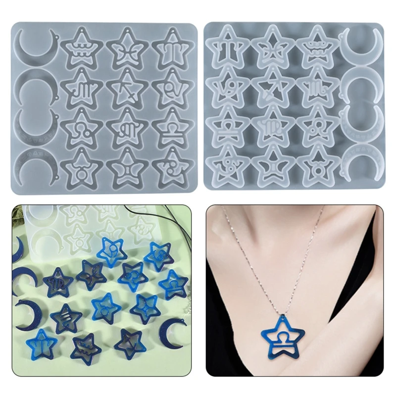 

DIY 12 Constellation Keychain Silicone Epoxy Mold Handmade Stars Moon Necklace Earrings Pendant Jewelry Crafting Mould Tool