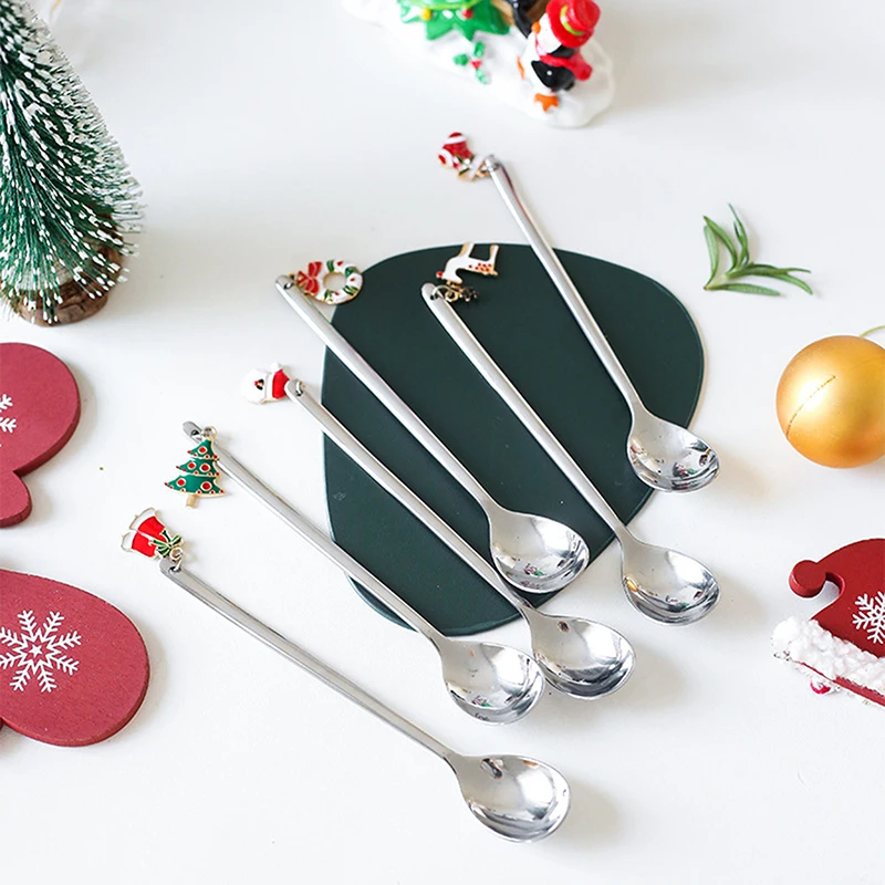 

New Year Metal Merry Christmas Spoons Xmas Party Tableware Ornaments Christmas Decorations For Home Table Navidad Tea Scoop