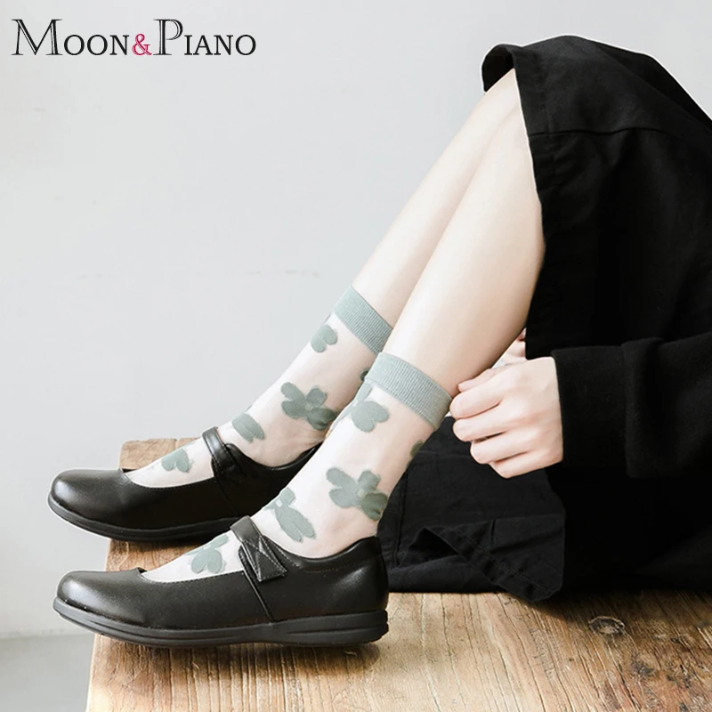 Прозрачные женские носки летние тонкие прозрачные милые со стразами для девочек