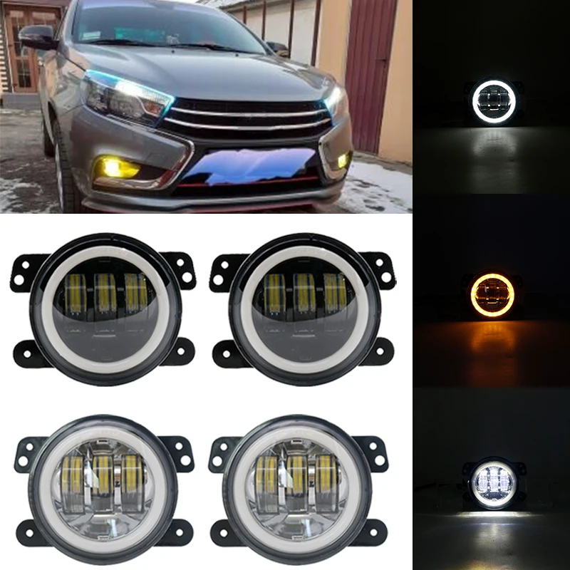 2шт 60 Вт 4 дюйма круглые светодиодные противотуманные фары Желтый Янтарный Halo