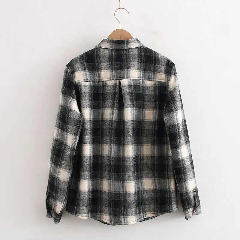 

retro winter new 2020 frayed plaid thick shirt female Harajuku style wild long-sleeved plus velvet warm bottoming shirt