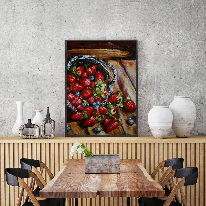 

Алмазная живопись 5D "сделай сам", современное художественное украшение, клубника и черника, алмазная круглая Алмазная картина на заказ, укра...