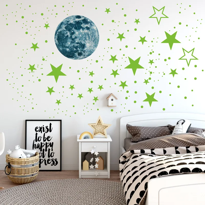 

Luminous Moon and Stars Wall Stickers Glow In The Dark Stars Sticker Decals for Kids Colorful Fluorescent Stickers Home decor