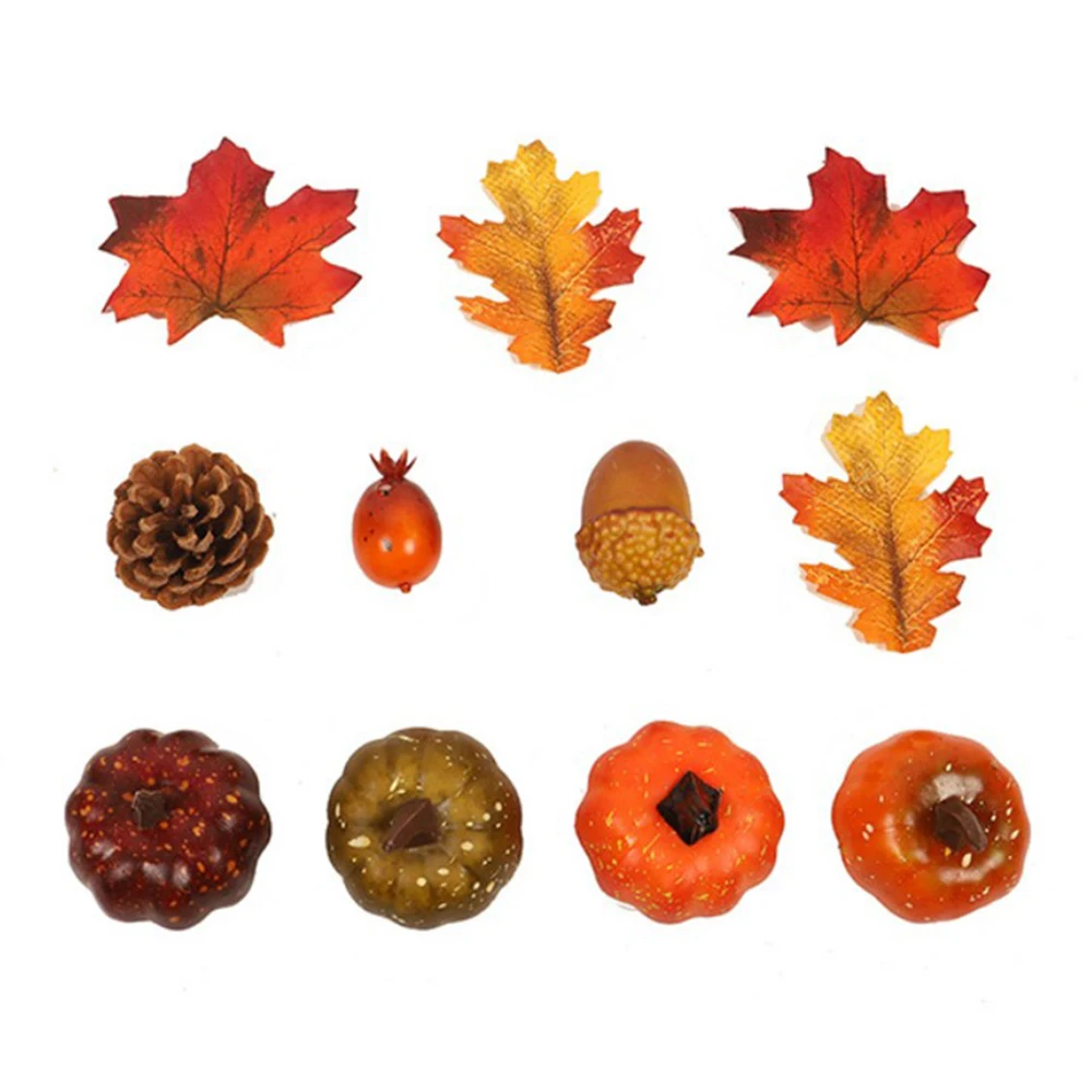 Artificial Pumpkins With Artificial Maple Leaves Autumn Color Series Desktop Decoration For Halloween Thanksgiving