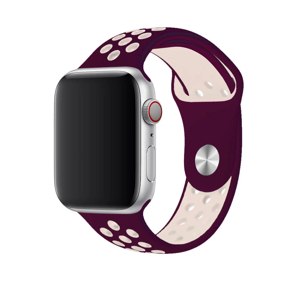 Wine red pink Дышащий силиконовый спортивный ремешок для Apple Watch 5 4 3 2 1 42 мм 38 мм резиновый ремешок для Nike+ Iwatch 5 4 3 40 мм 44 мм - Цвет ремешка: Wine red pink