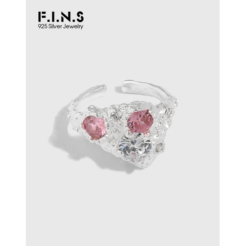 

F.I.N.S 925 Sterling Silver Gold Zircon Resizable Finger Rings Adjustable Irregular Women Fashion Fine Jewelry Crystal Rings