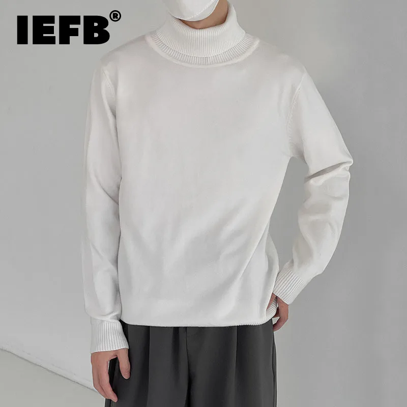 

Мужская одежда IEFB, модные простые однотонные вязаные пуловеры, мужская новая свободная водолазка, тонкий свитер приталенного силуэта, Осен...