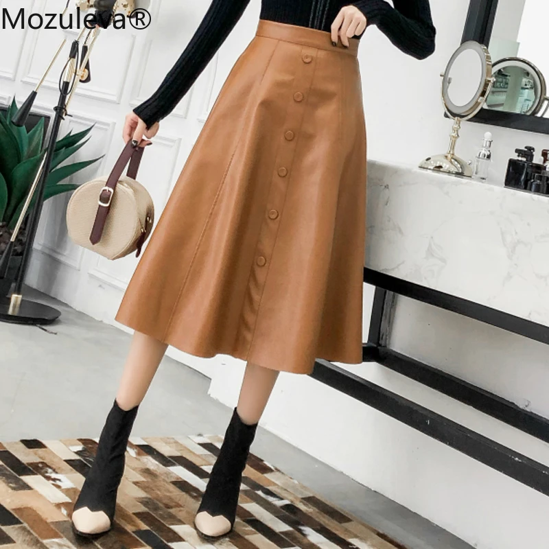 Mozuleva 2020 однобортная винтажная модная женская юбка из искусственной кожи с