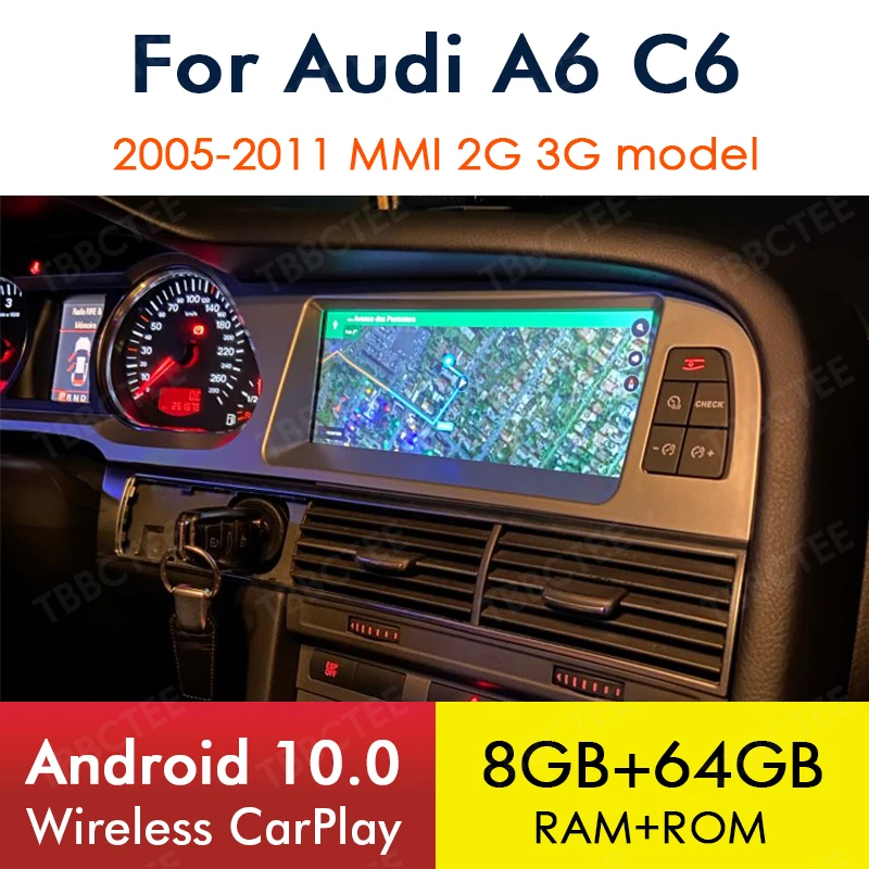 Автомобильный мультимедийный плеер Android 10 8 + 64 ГБ для Audi A6 C6 4f 2005 ~ 2011 MMI 2G 3G GPS