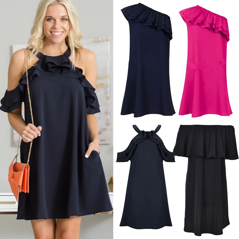 

Simplee Blue Sling Women Dress Summer Leisure Holiday Style High Waist Midi Dresses Casual Ruffle Female Dress 2021