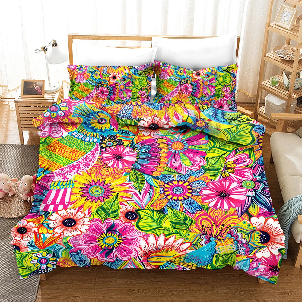 

Fresh Animal and Plant Printed Bedding Set 3D Beautiful Flower Down Bed Cover Pillowcase Multi-size Girls Bedroom Home Textile