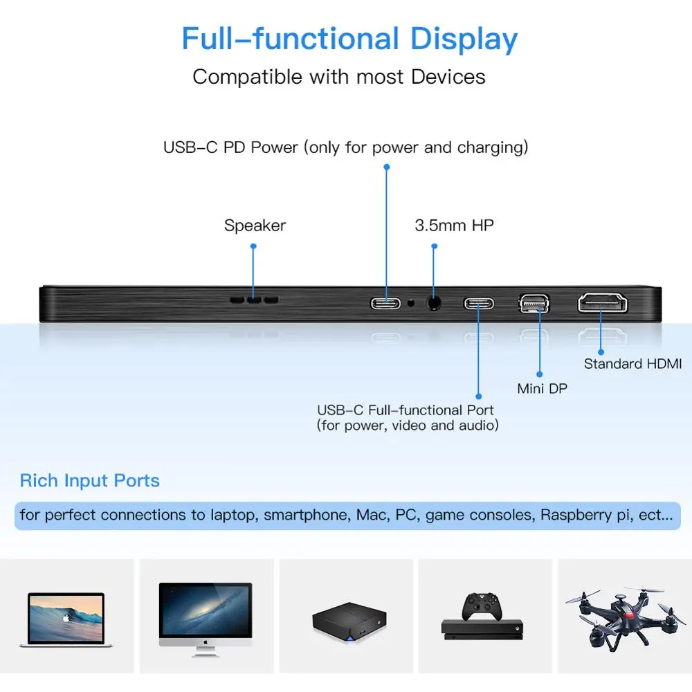 Eyoyo EM13Q 13 3 &quotпортативный HDMI игровой монитор ЖК экран с VESA UHD 3840X2160 4K IPS USB Type C для ПК