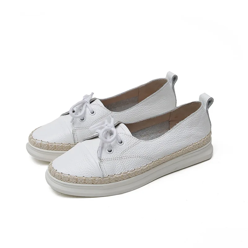 

All-Match Womens Loafers Shoes Casual Female Sneakers Slip-on Shallow Mouth Modis Round Toe Genuine Leather Slip On Summer New C