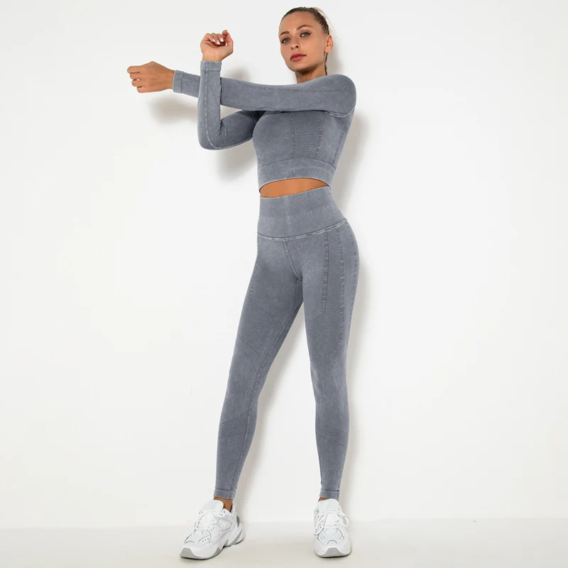 Комплекты для йоги однотонные бесшовные спортивные комплекты дышащие тонкие