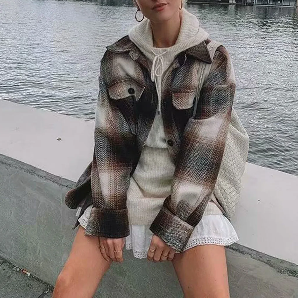 Винтажное Женское шерстяное пальто с длинным рукавом модное женское плотное