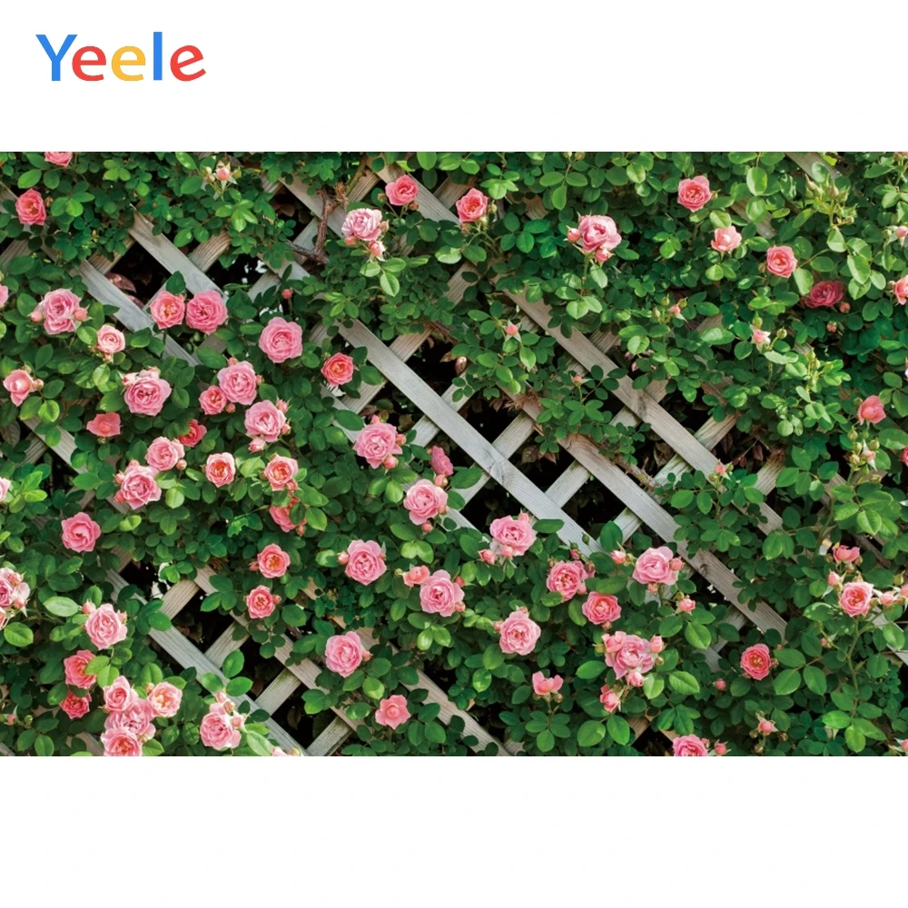 

Pink Flower Green Leaves Fence Wall Wedding Photocall Birthday Backdrop Vinyl Photography Background For Photo Studio Photophone