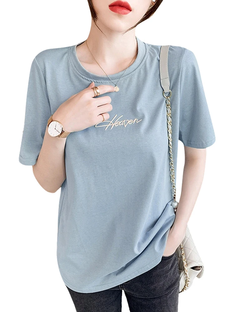

Summer Korean New Fashion Loose and Slimming round Neck Top Temperament Leisure Letter Short Sleeve T-shirt for Women