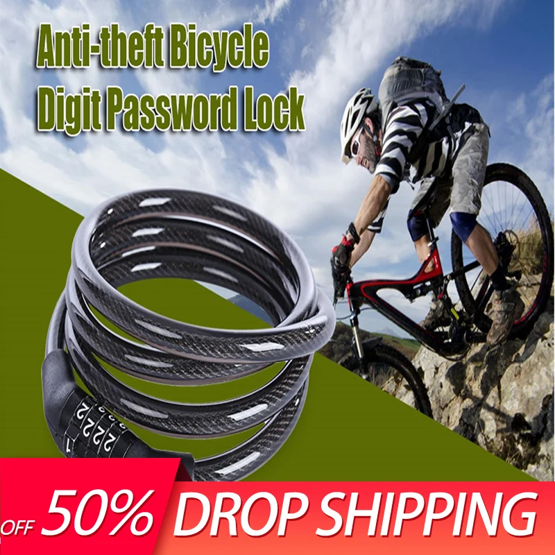 

Bike Chains Blocks and anti-theft Cord Cable Lock Tough Security Coded Steel Wiring Bicycle Lock 4 Digit Code Combination 110cm