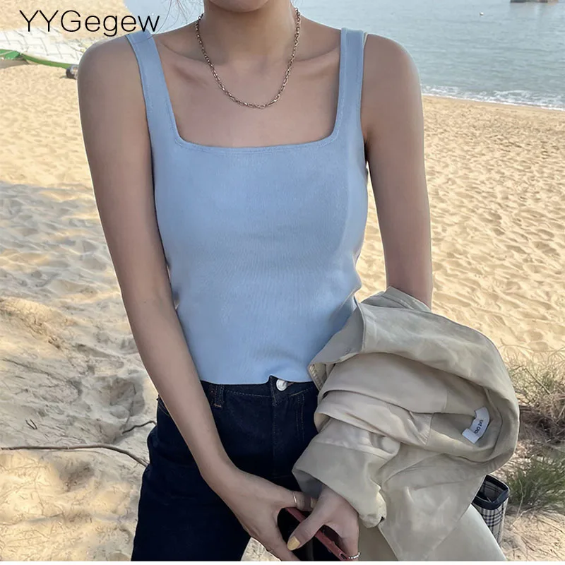 

Y2K qualidade 2021 verão tubo topos mulher sem mangas tanque superior magro malha topos branco preto coreano chique senhoras co
