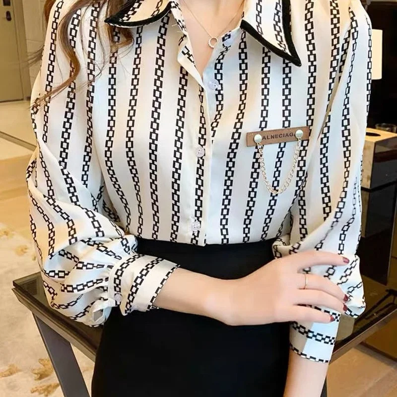 Женская шифоновая рубашка на пуговицах весна-лето-осень 2021 | одежда