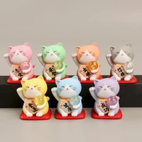 7pcs cat figurines rust proof fadeless solid japanese smile waving upright cat set new year beckoning lucky animal model