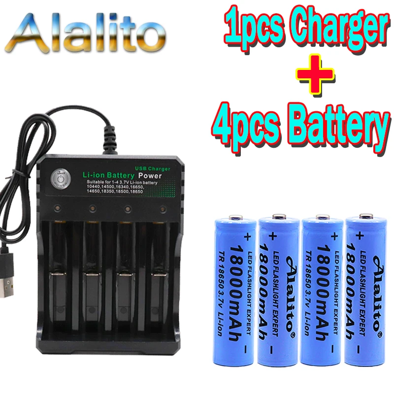 4 шт. Новая батарея 18650 3 7 V 18000mAh перезаряжаемая льва для светодиодной вспышки
