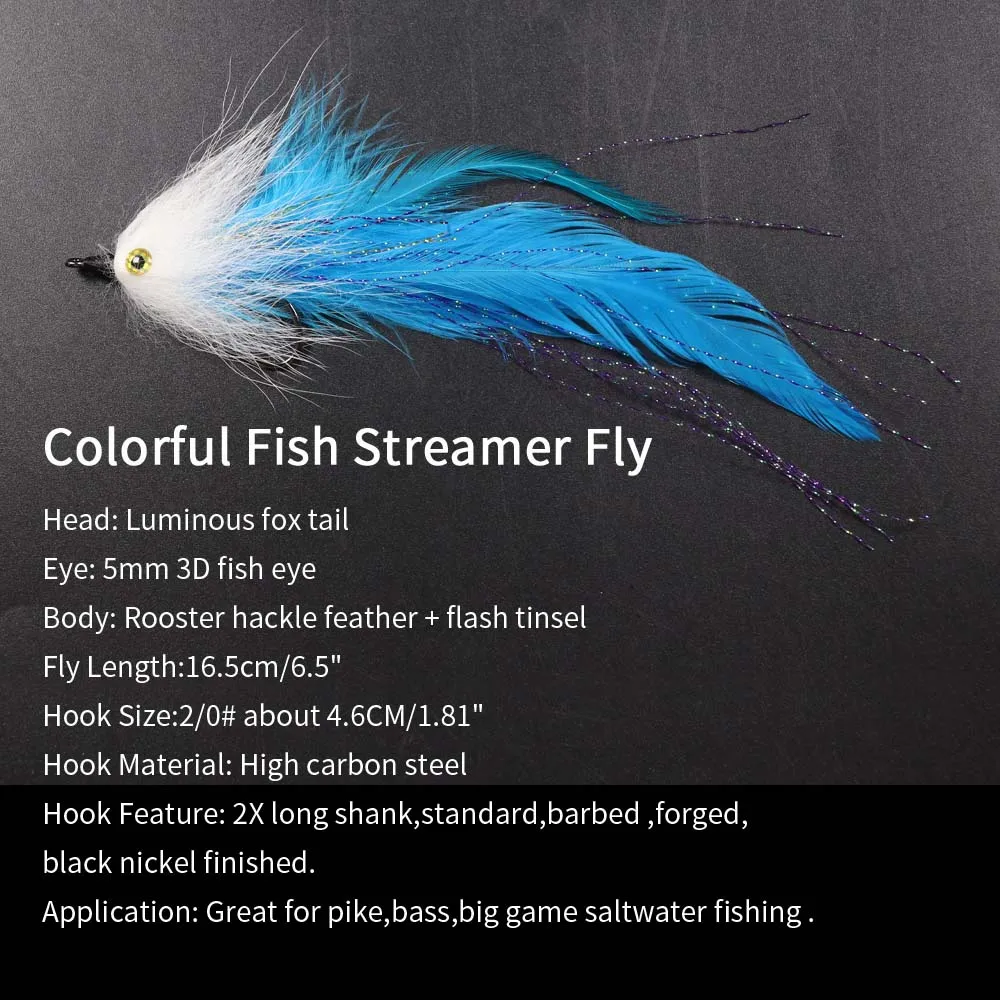 Vampfly 2pcs 2/0# Colorful UV lumo Fox Tail Fish Streamer Fly For Pike Bass Big Game Saltwater Fishing Lure Bait