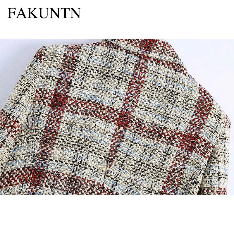 

New 2021 Spring Suit Blazer Women Jacket Fashion Striped Double Breasted Long Sleeve Outerwear Ladies Plaid Jacket Women Blazer
