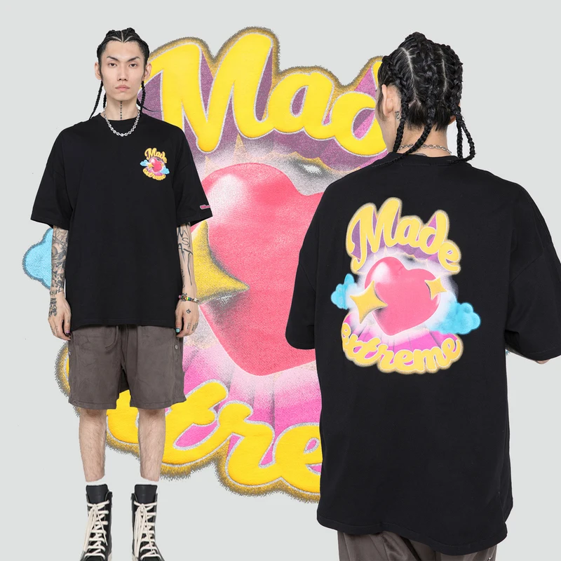 

Men Oversize Hreat Letter Print T-Shirt Unisex Hiphop Short Sleeve tshirts 2021 Summer O-Neck T shirts 100%Cotton Couple Tops