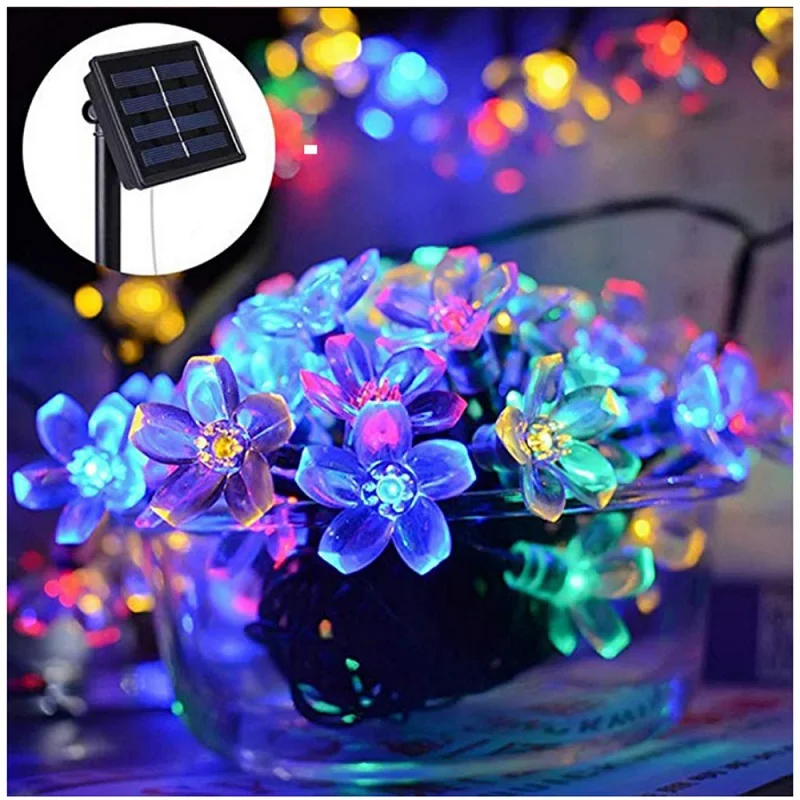 New Peach Flower Solar Lamp Power LED String Fairy Lights  6.5/9.5/12m Christmas Garlands Garden Decorations for Home Room