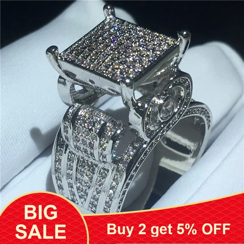 Роскошное кольцо для двора из стерлингового серебра 925 пробы набор с паве AAAAA