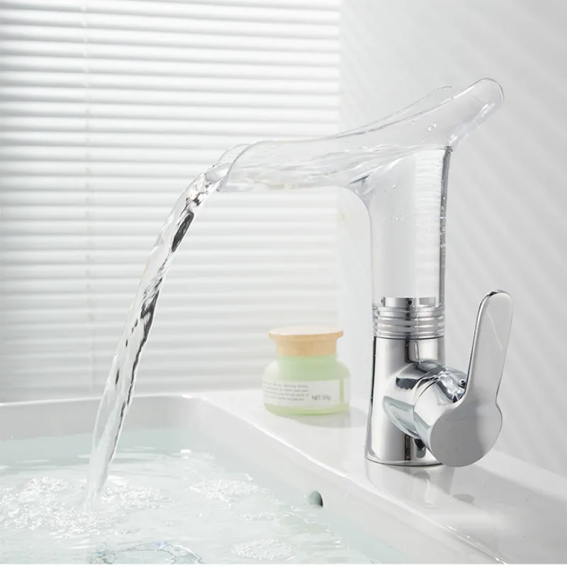

Basin Faucets Waterfall faucet for Bathroom Basin Mixer Tap Single Handle Sink Mixer Tap Deck Mounted Bathroom WJ715