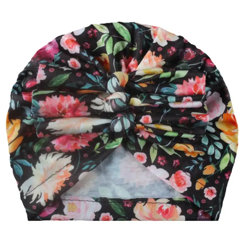 Children's hat Soft Knitted Cloth Pleated Bow Print Hat Baby Pullover |