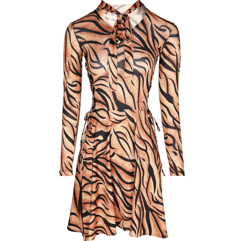 Платье для латинских танцев женское взрослое элегантное черное/леопардовое с