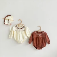 2021 spring baby clothes floral embroidery long sleeve bodysuit for toddler girl outfit wih hats infant girls one piece