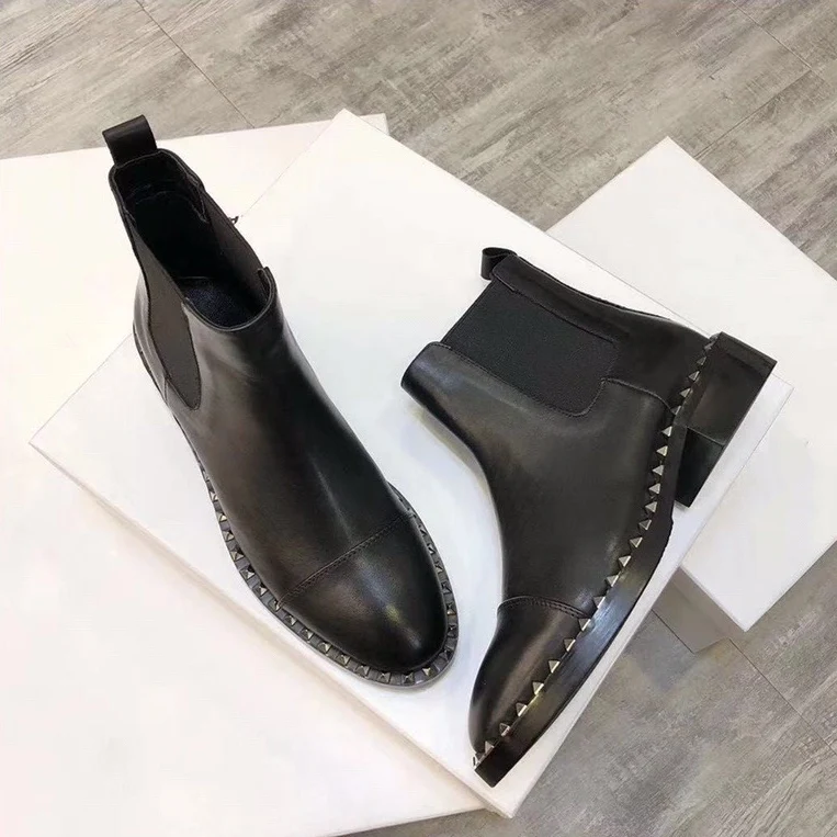 Популярные ботинки женские кожаные ботильоны Zapatos De Mujer с заклепками эластичные