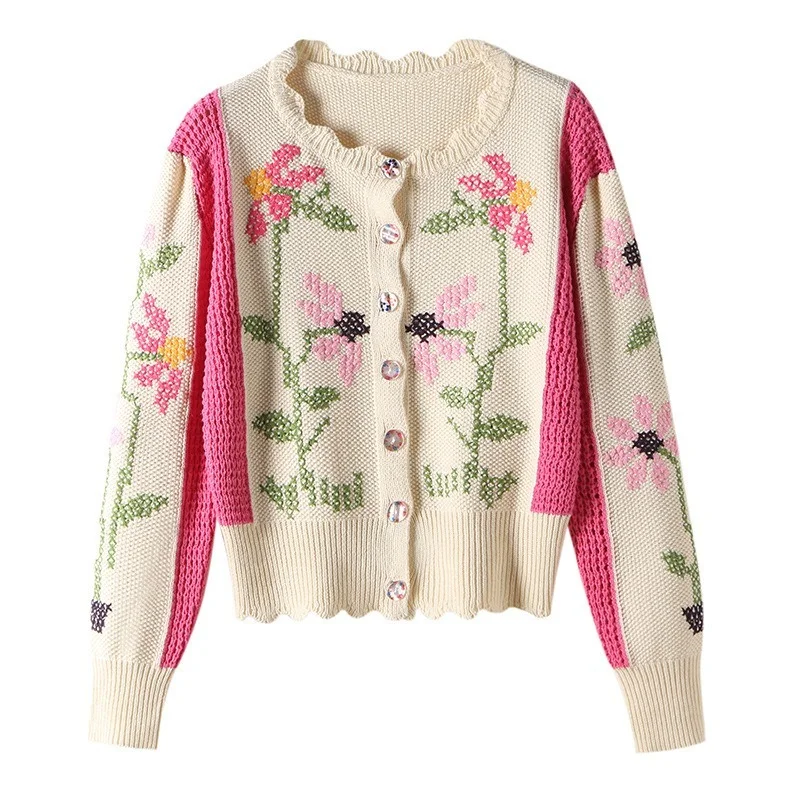 

Spring Autumn New Retro long sleeve Tops Female Clothing Single Breasted Hollow Out Crochet Knitted Cardigan Coat Women Sweater