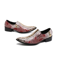 brogue mens british carved snake pattern genuine leather shoes set foot breathable pointed toe leather shoes