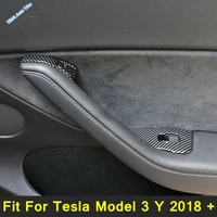 inner door armrest window lift control panel cover button trim carbon fiber interior refit kit for tesla model 3 y 2018 2022