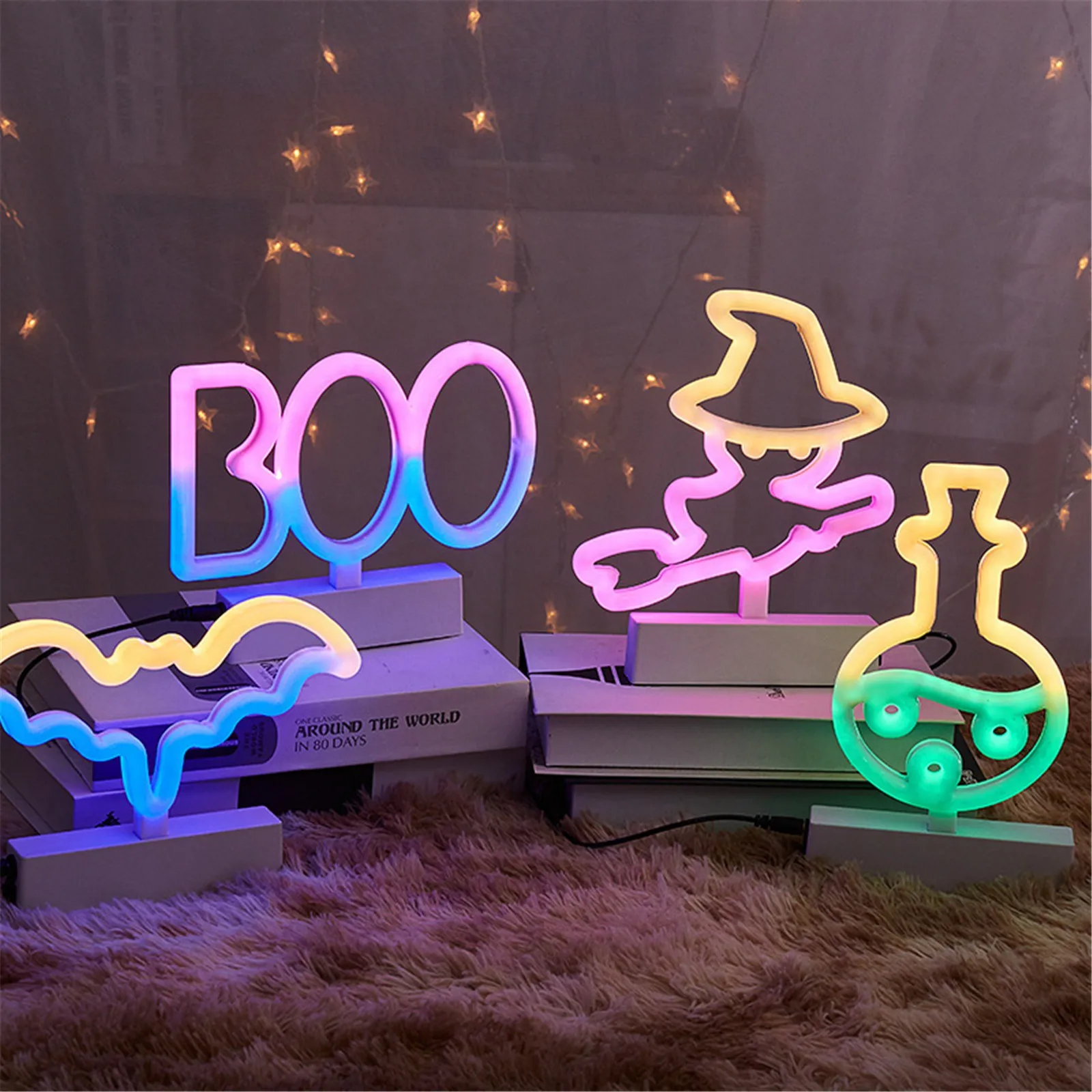 USB Battery Powered Creative LED Neon Light Sign Halloween Witch BOO Lamp For Party Wedding Bedroom Home Decors Night Lamps | Освещение