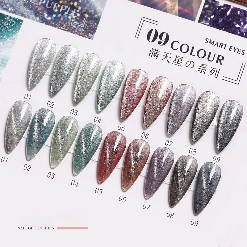 

8 ML Cat Eye Magnetic Gel Polish Set Silver Snowlight Soak Off Nail Translucent Gel Polish Cat Eyes UV LED Gel for Manicures DIY