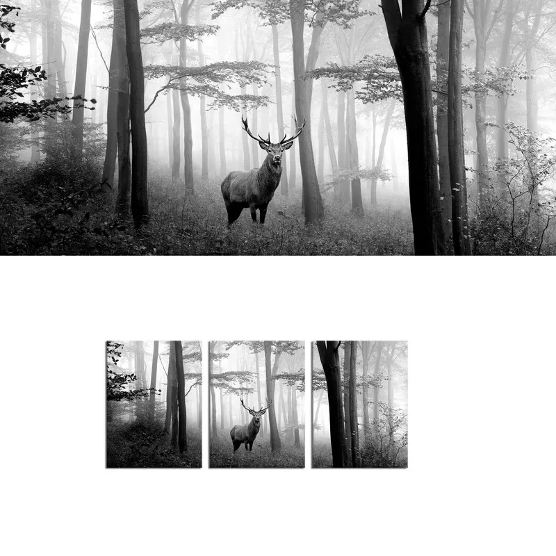

3 Pieces Canvas Posters and Prints Bedroom Deer In Misty Forest Print Home Decor Poster HD Painting for Room Decoration