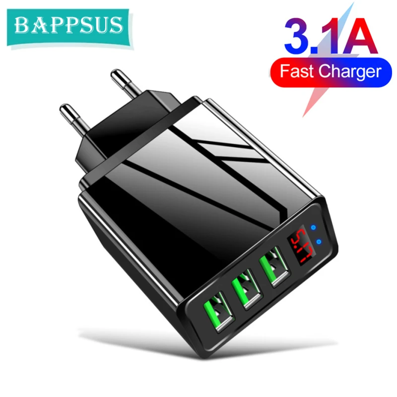 

3.1A Quick Charge 3.0 LED Display 3 USB Ports SmartPhone Charger Fast Charging For iPhone Android Charger EU/US/UK Wall Adapter