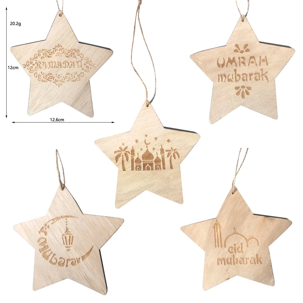 

DIY Wooden EID Mubarak Pendant Five Star Pendant Eid Al-Adha Home Coffee Shop Bar Decoration