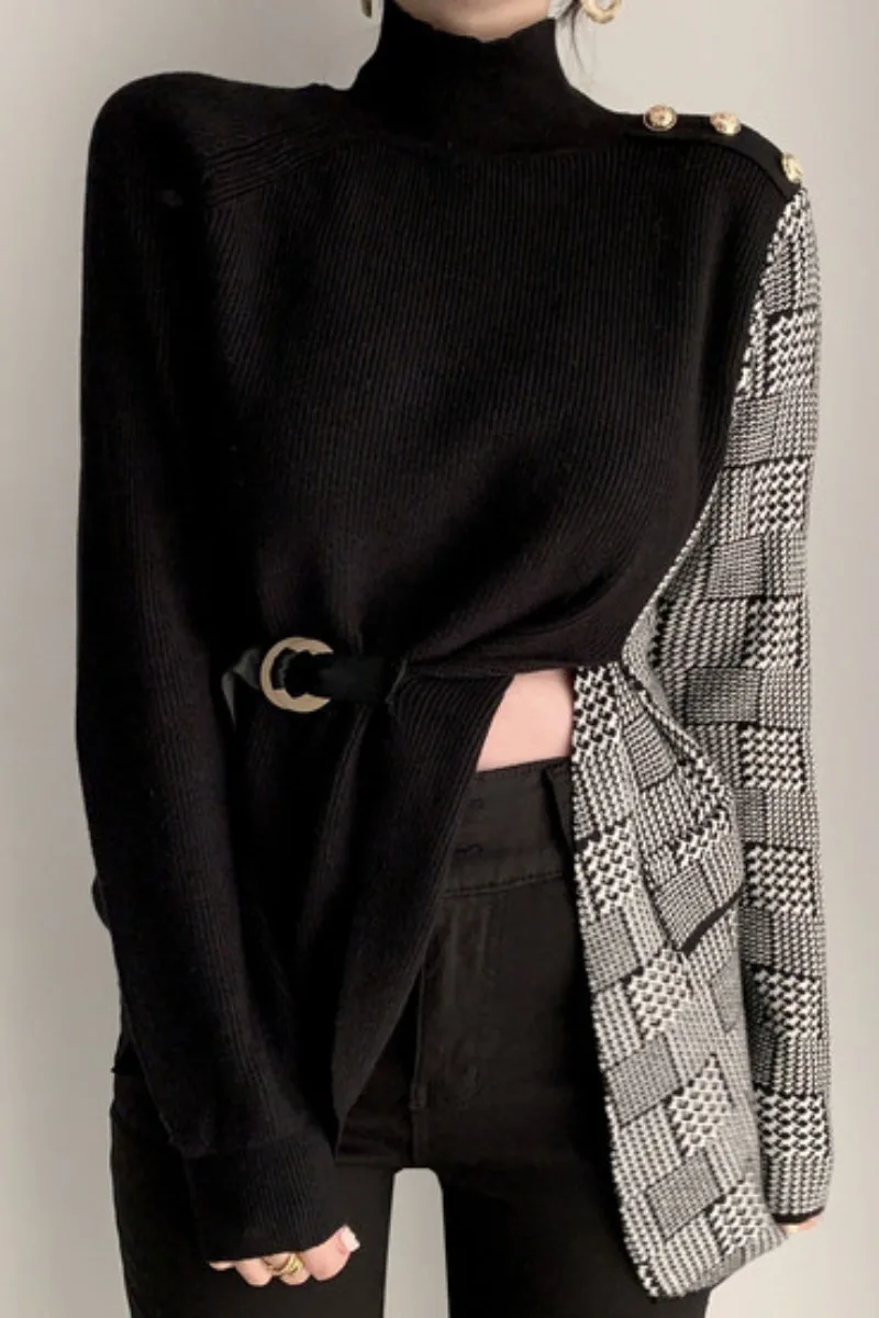 

Simple Temperament Korea Pullover Fashion Patchwork 2021 New Knitting Sweater Female Coat Vetement Femme Women's Clothing EK50MY
