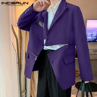 fashion men blazer solid color zipper lapel long sleeve one button elegant casual suits 2021 streetwear thin coats men incerun
