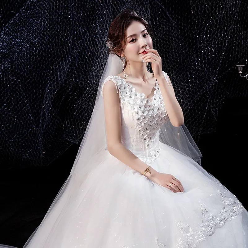 

Vestido De Noiva Sweet Wedding Dresses Classic V-neck Floor-length Ball Gown Princess Robe De Mariee Plus Size