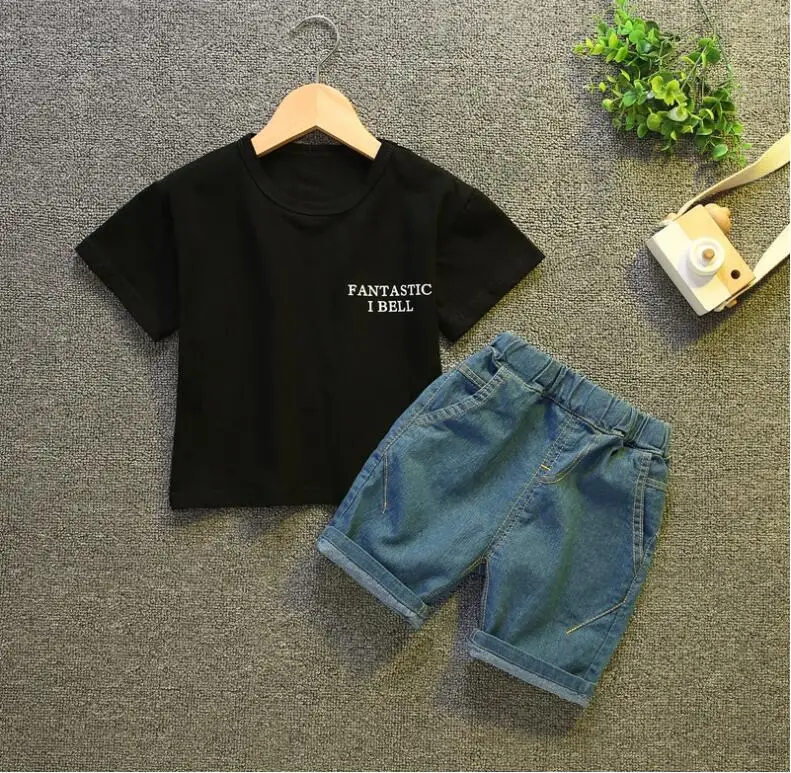 Комплект хлопковой одежды для маленьких мальчиков летняя футболка с отложным